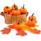 42 PCS Artificial Pumpkins Sets, 12PCS Mini Fake Pumpkins with 30PCS Lifelike Maple Leaves Faux Pumpkins for Decorating Fall Harvest Garland Halloween DIY for Crafts Thanksgiving Decorations
